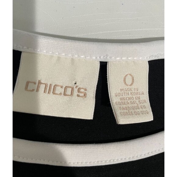 Chicos Black & White Asymmetrical Top With Side Slits & Tie Hem Size 0 - Picture 7 of 12